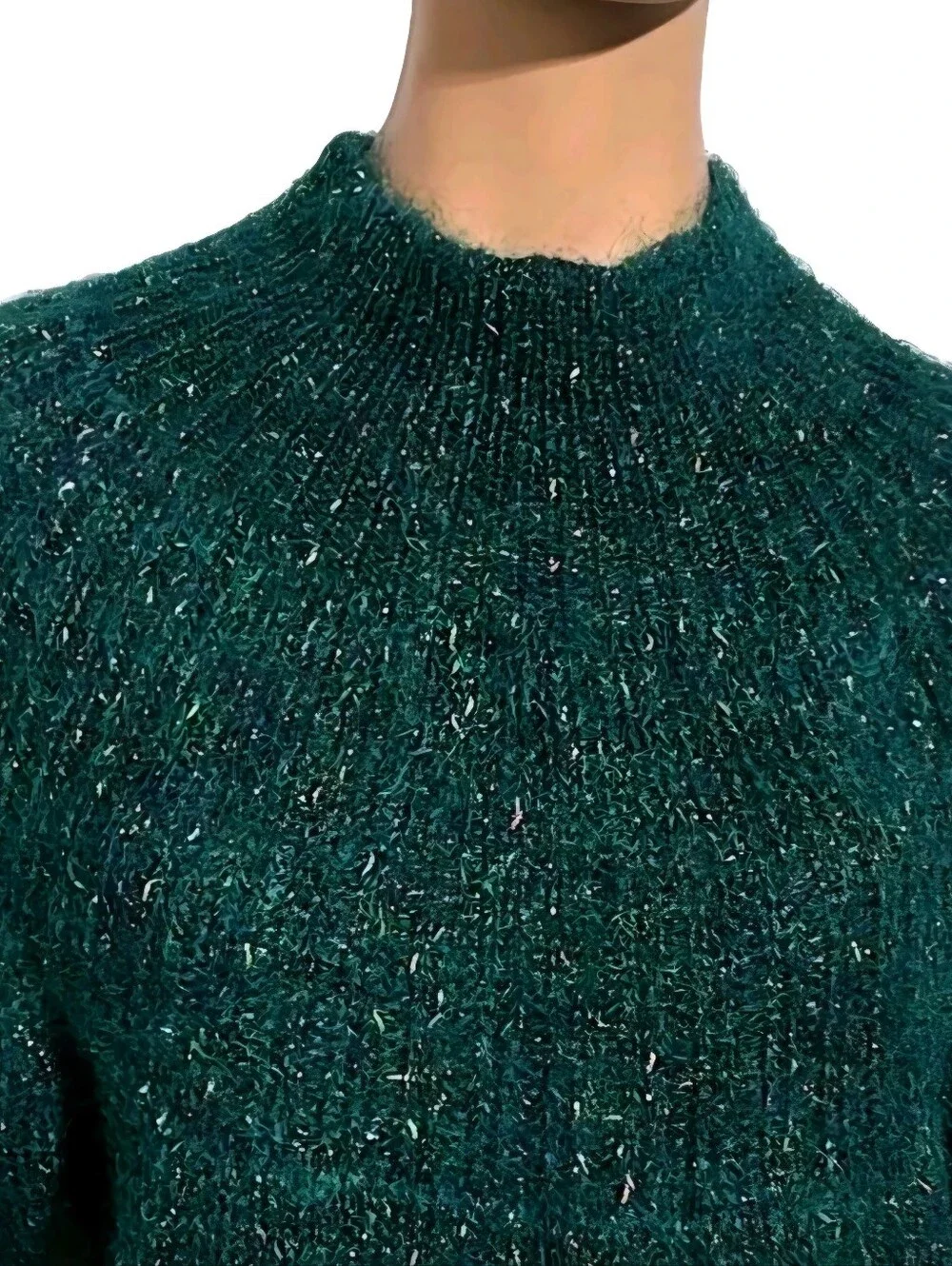 Vtg 80s-90s Paul Et Duffier Fuzzy Mohair Metallic Glitter Tunic Sweater Large